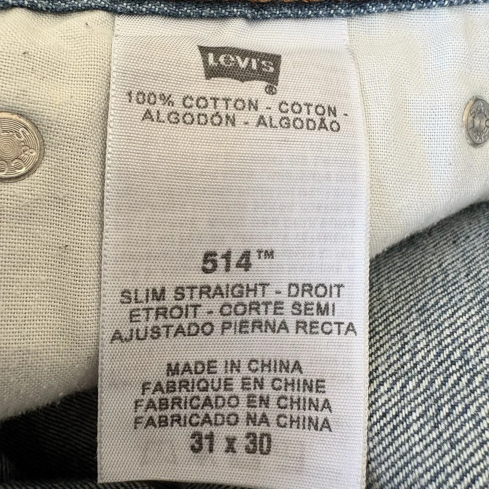 Levi's 514 Slim Straight Jeans Men 31x30 Medium Wash Cotton Zip‎ Fly Pockets